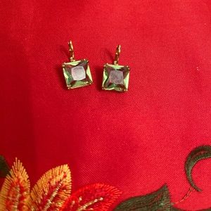 Swarovski Millenia Square Crystal drop earrings. color is Peridot (light green)